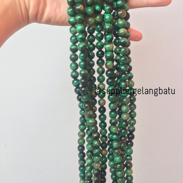 supplier akik tiger eye hijau 10mm natural bongkah gelang kalung batu bacan green stone bead supply