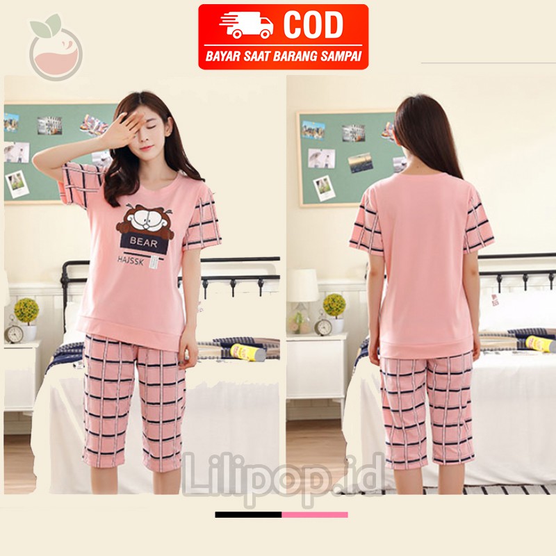 Baju Tidur Stelan 3/4 DEWASA ALL SIZE STANDAR Wanita Baby doll Celana Pendek Dewasa Allsize Piyama Kulot Murah Bahan Kaos