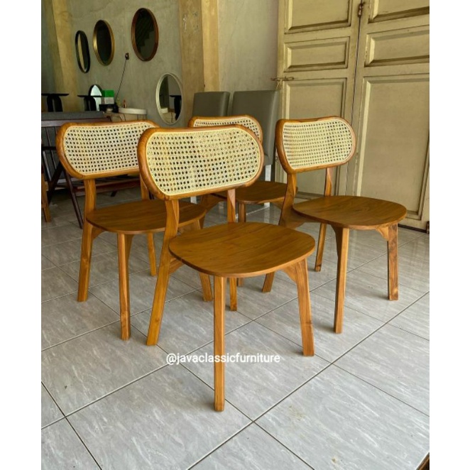 KURSI MAKAN CAFE RESTO ROTAN TERAS RETRO VINTAGE DINNING CHAIR BAHAN KAYU JATI NATURAL-1