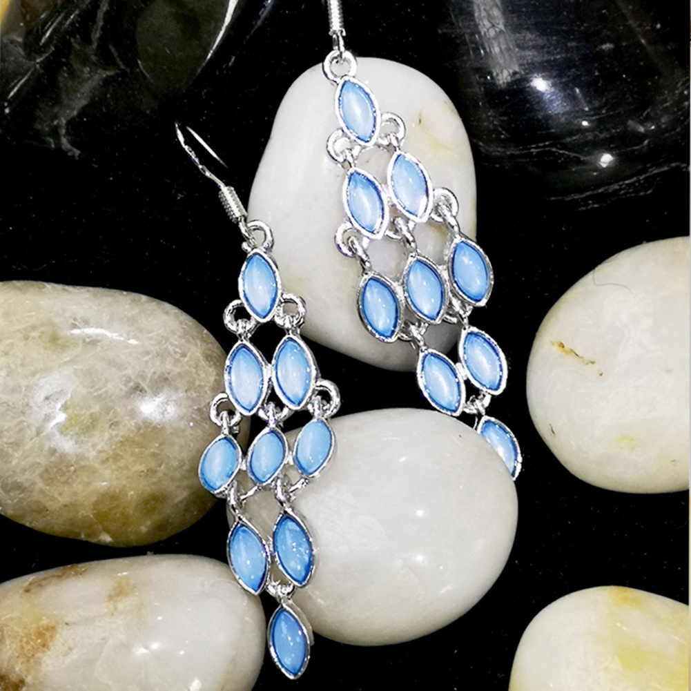 Hu Hu Hu Hu Hu Alat Bantu Pasang Kacamata♡ Anting Kait Gantung Panjang Wanita Desain Batu Moonstone Cat Eye Imitasi Untuk Pesta