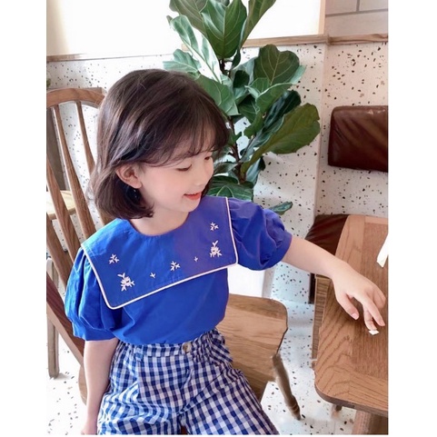 SET ANAK CEWEK BIRU GRID SIZE 100-140 BAHAN BAGUS IMPORT