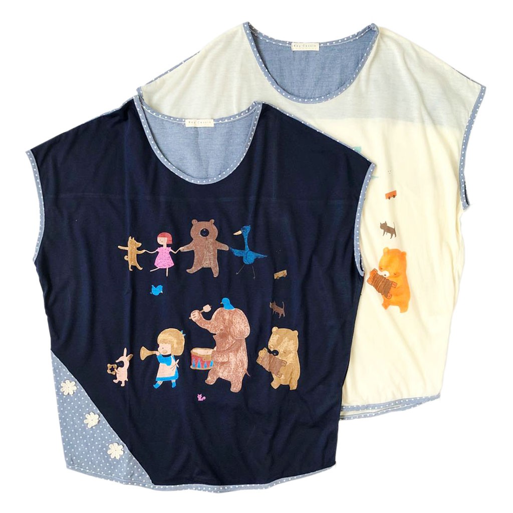 BLUS KAOS BIRU PUTIH GADING BATWING LINEN POLKA DOT BEAR CIRCUS IMPORT