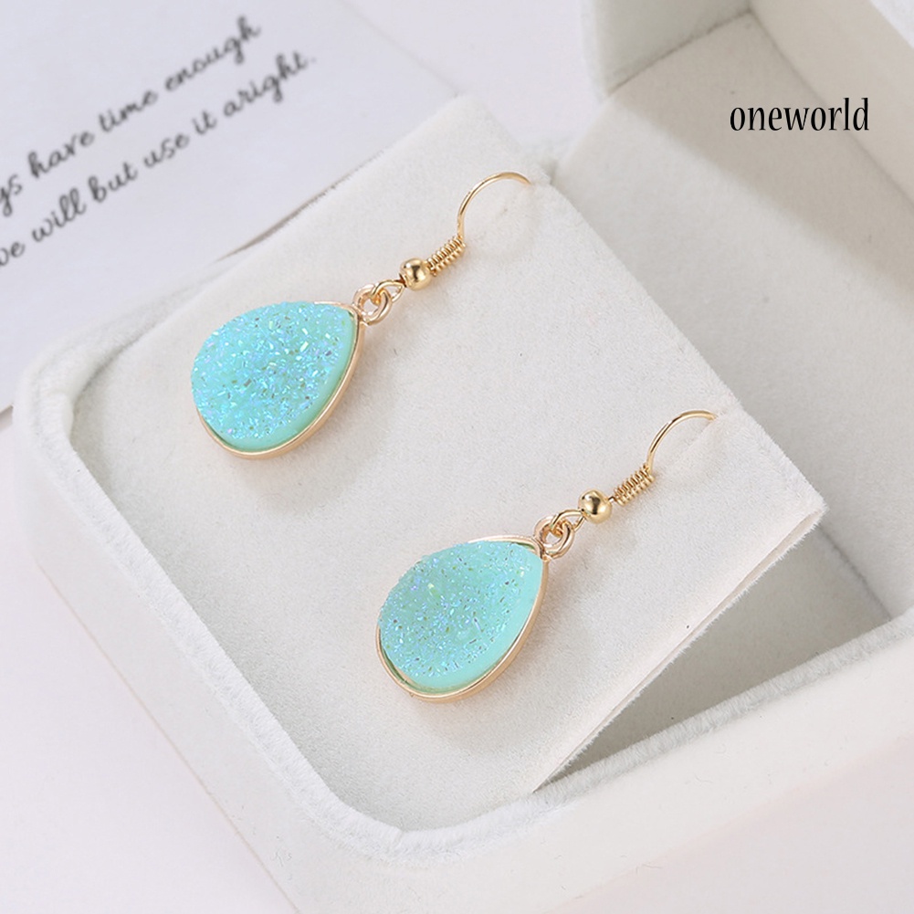 OW@ Fashion Women Water Drop Drusy Dangle Hook Earrings Unique Party Jewelry Gift