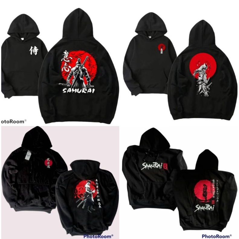Jaket Sweater Hoodie Sweetshirt Pria Wanita Samurai Hitam