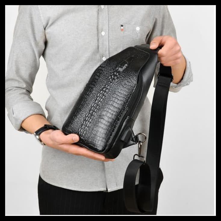PRODUK MURAH TAS SELEMPANG KULIT BUAYA SLING BAG SLEMPANG PRIA COWO USB MP3-BUAYA STOCK TERBATAS