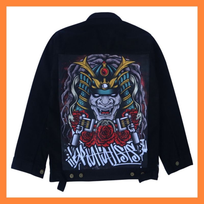 JAKET JEANS PRIA WANITA MOTIF SAMURAI - JAKET PRIA WANITA OVERSIZE BRUTALIST