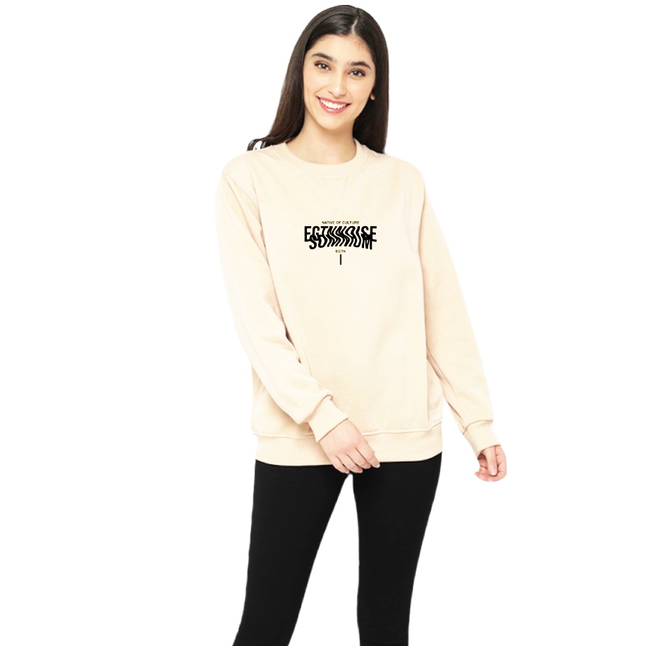 SWEATER CREWNECK CREAM PRIA WANITA OVERSIZE ORIGINAL DISTRO PREMIUM SWITER OBLONG CATON FLEECE TEBEL