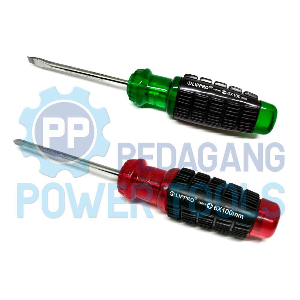 PAKET 2 SET LIPPRO OBENG 4 INCH PLUS MINUS GAGANG KARET SCREWDRIVER