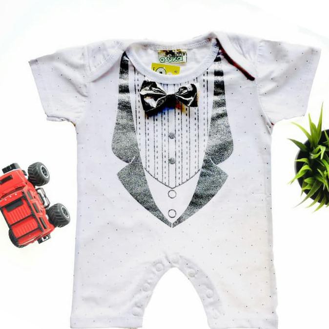 Promo Ozk Baju Baptis Romper Jumper Tuxedo Bayi Laki-Laki - Hitam Terbaru