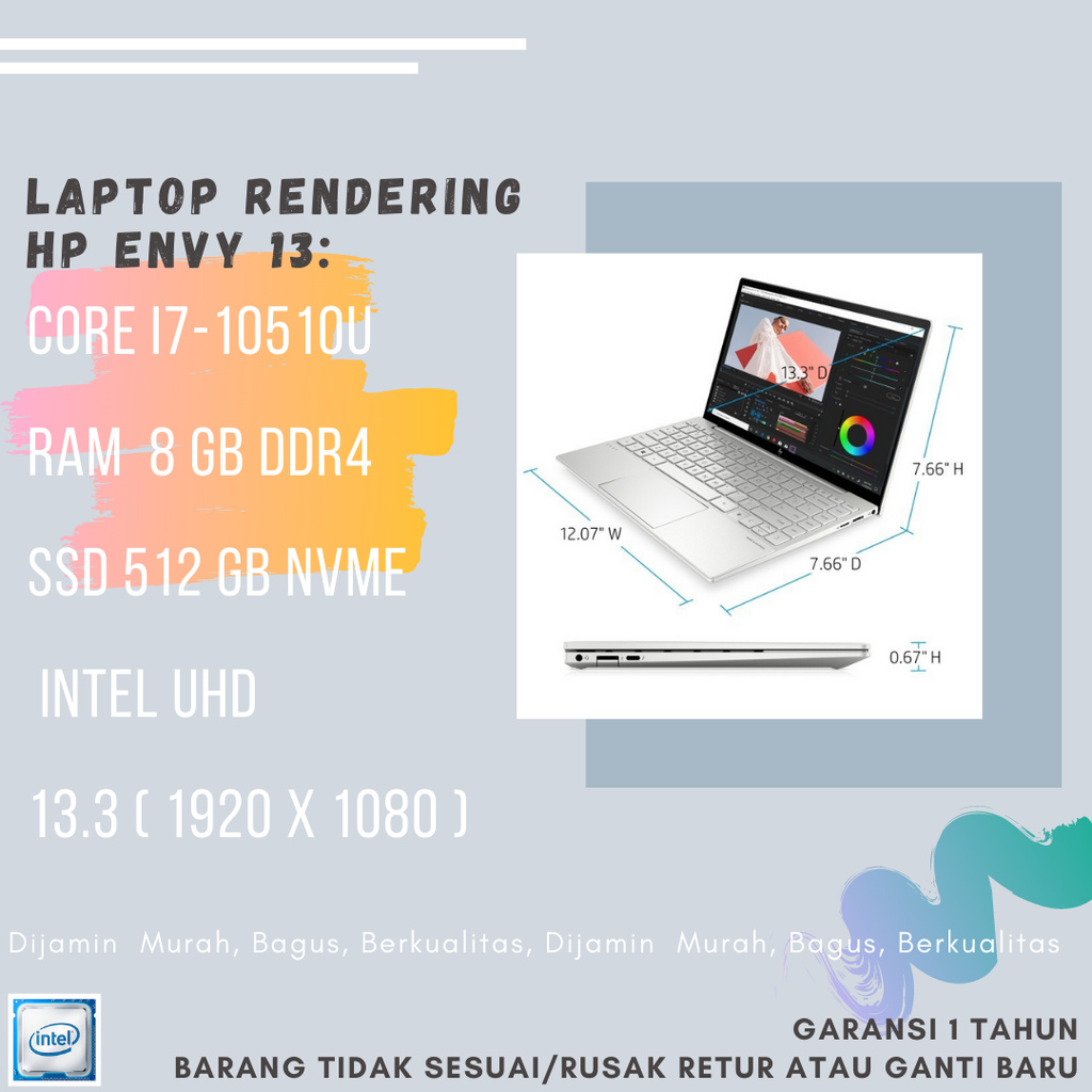LAPTOP RANDERING HP ENVY 13 I7 10510U 8GB SSD 512GB E118