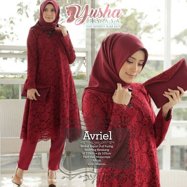 AVRILE Set ( tunik brokat+celana+dompet)