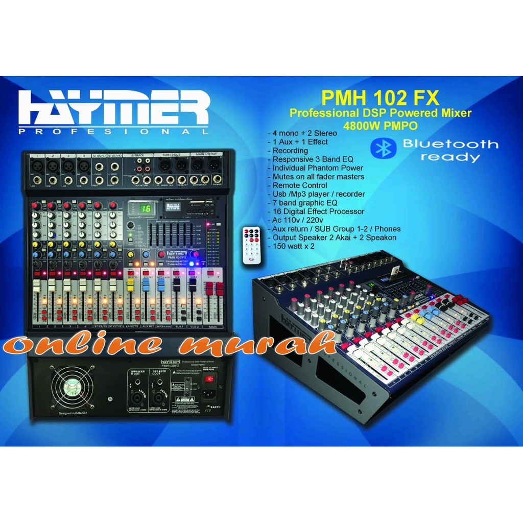 POWER MIXER HAYMER PMH102FX haymer PMH 102FX 8CH USB-BLUETOOTH ORY