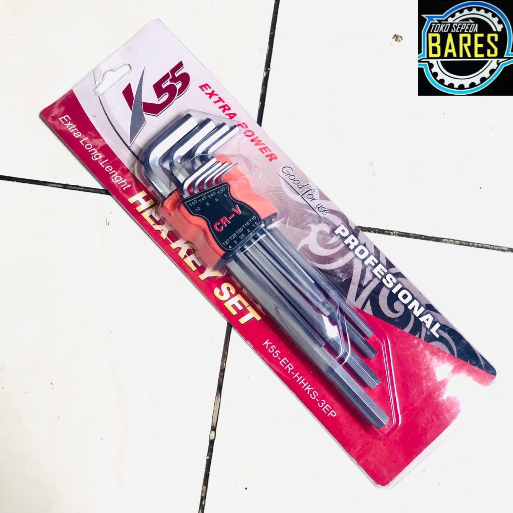 Kunci L Set K55 ER-HHKS-3EP T10-T50 9 Pcs 1.5 - 10 mm Extra Long / Hex Key