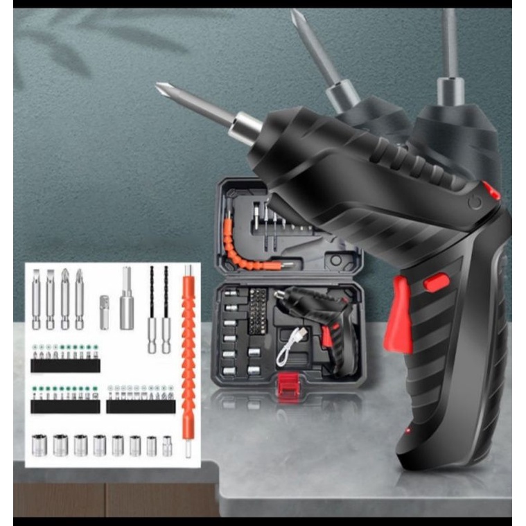 Mesin Obeng Listrik Bor Cordless Tools Screwdriver Set Koper 47 Pcs Elektrik