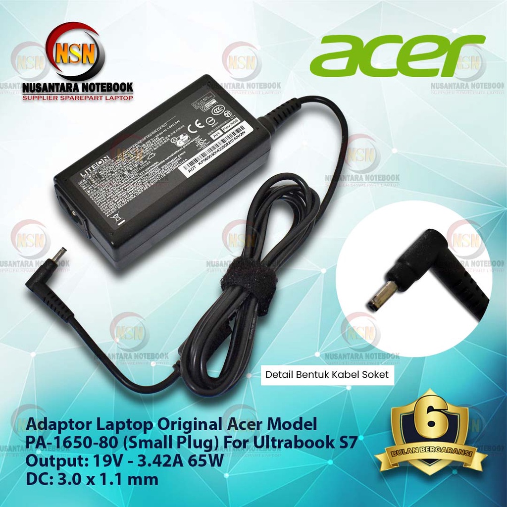 Adaptor Charger Original Acer 19V - 3.42A DC 3.0*1.1mm Ultrabook S7