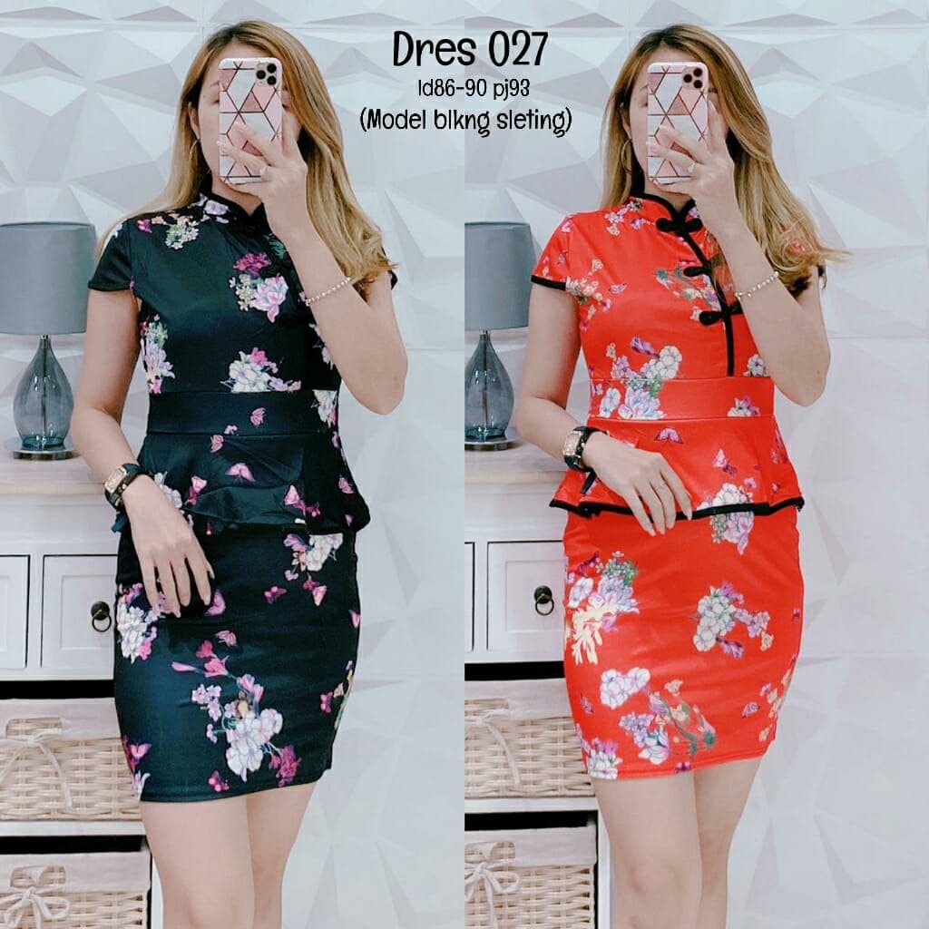 Mini Dress Wanita Model Chongsam Bahan Scuba Import Onesize - 027