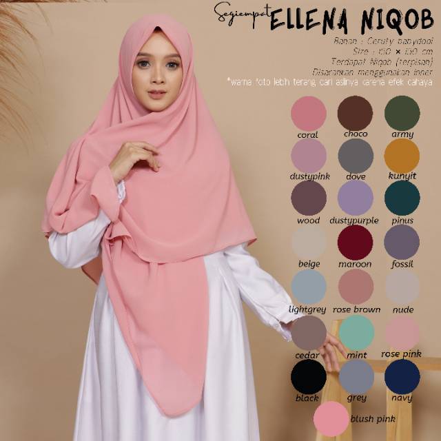 TERMURAH!!! (BISA COD) HIJAB SEGIEMPAT JUMBO - ELLENA NIQOB - BAHAN CERUTY BABYDOOL - BEST SELLER!!!