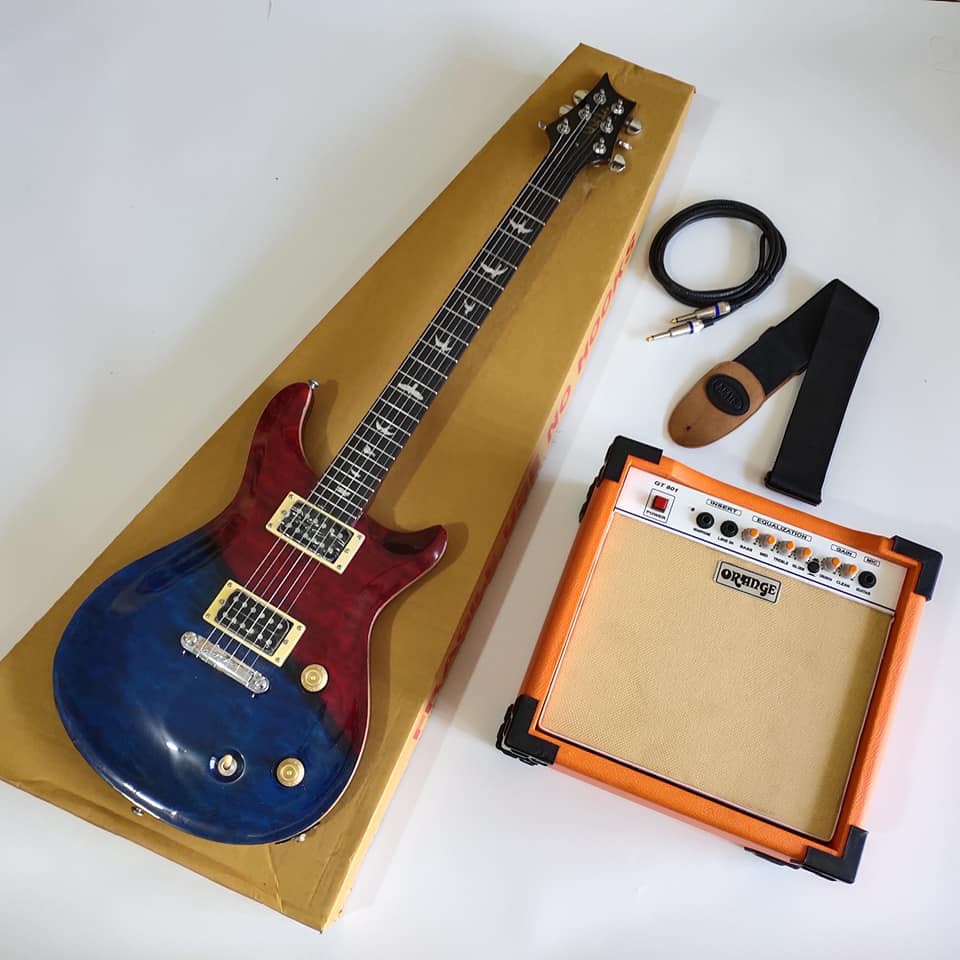 paket gitar prs biru merah amply kabel jack dan strap murah