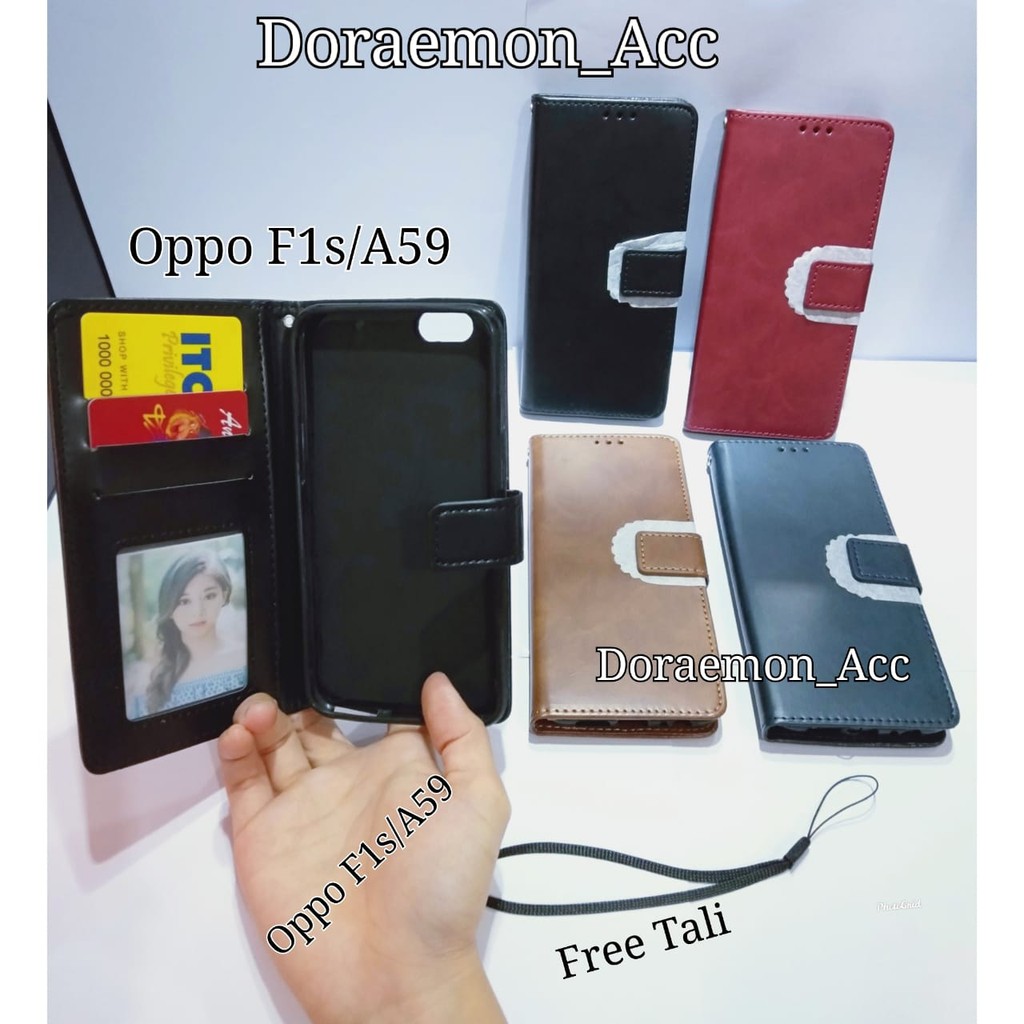 LEATHER FLIP COVER OPPO F1S/A59 - WALLET CASE KULIT - CASING