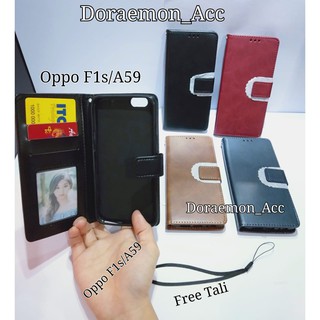 LEATHER FLIP COVER OPPO F1S/A59 - WALLET CASE KULIT