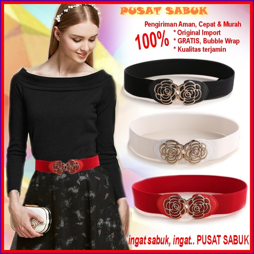 Ikat Pinggang Gesper Cewek Fashion Belt Sabuk Bunga Kecil Korea Karet Women Gasper Slim Hitam