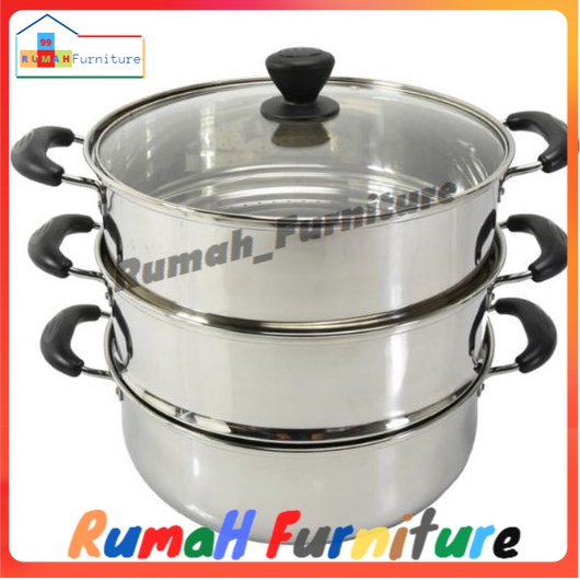 Krischef 30 Cm Panci Kukus 3 Susun Tutup Kaca