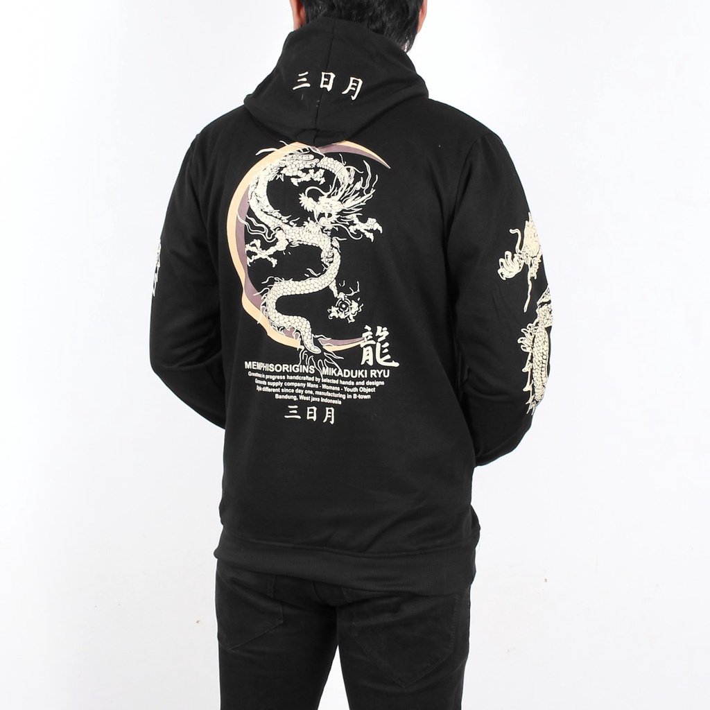 COD - HOODIE PRIA MIMPHIS/ Hoodie Gambar Printing Naga-Mas / SWEATER HOODIE GAMBAR BELAKANG NAGA / S