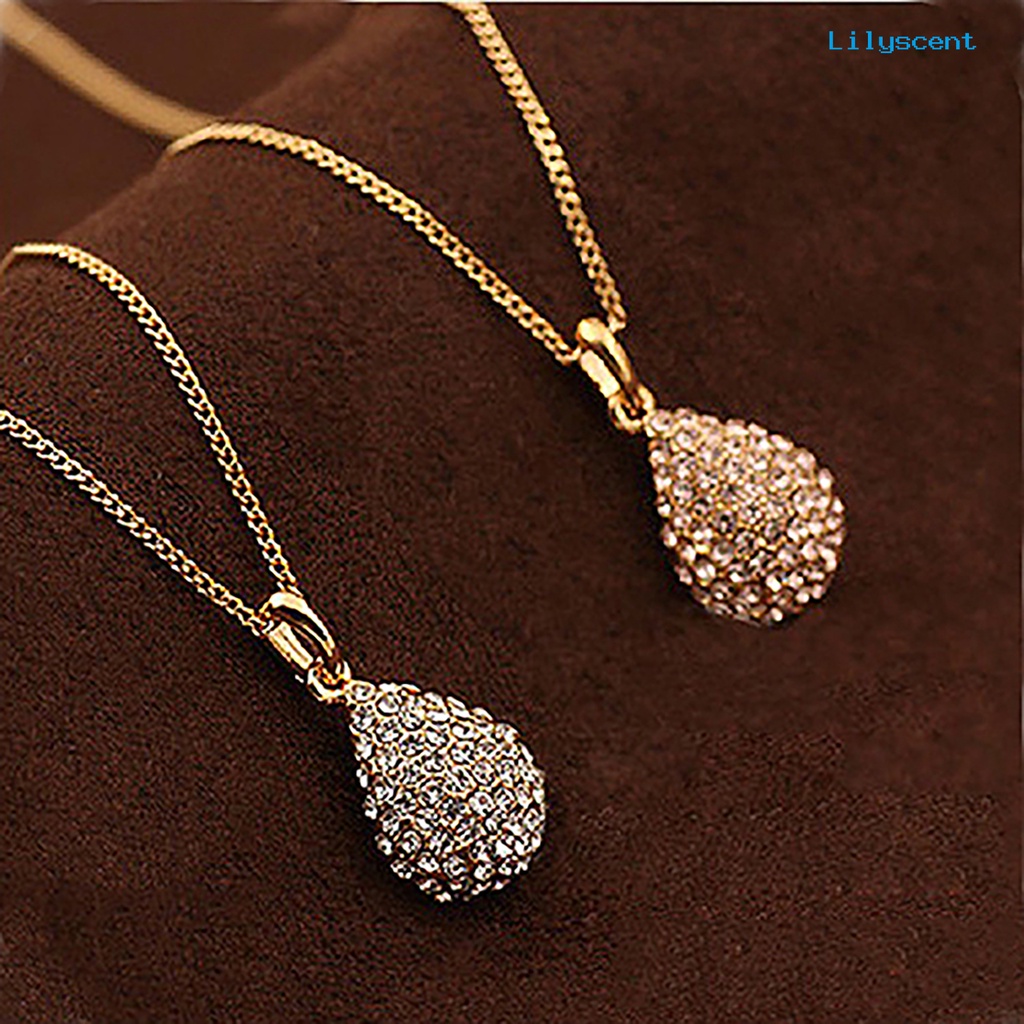 Kalung Rantai Liontin Berlian Imitasi Bentuk Waterdrop Adjustable Untuk Wanita