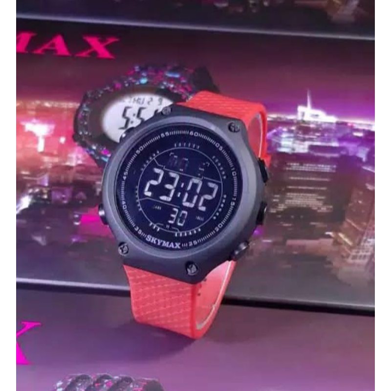 JAM TANGAN PRIA DIGITAL SKYMAX STRAP SILIKON TAHAN AIR 30M