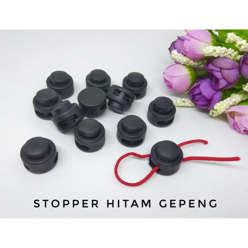 stopper tali 2 knop lubang gepeng /12 pcs/ pak