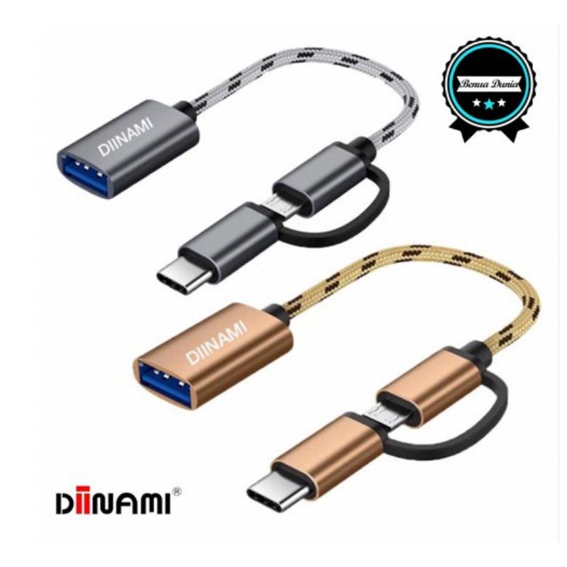 Kabel otg DIINAMI micro dan tipe c usb 2 in 1 fast translit data anti lelet bahan metal usb 3.0