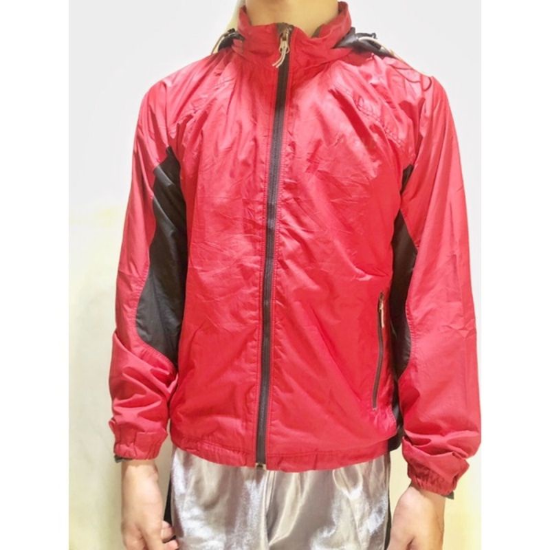jaket unisex merah hitam