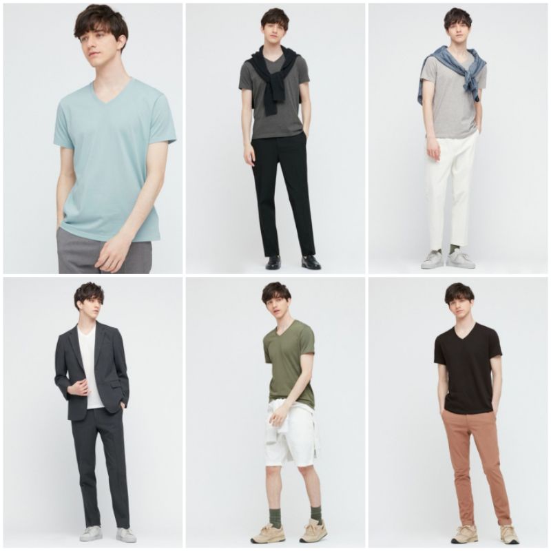 T shirt pria dry V-neck lengan pendek by uniqlo