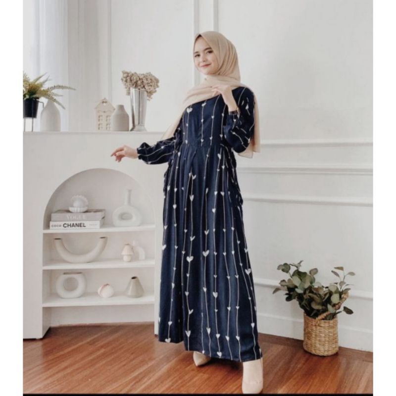 Gamis Milea / Dress Syari/ LD 120 cm / PB 130 cm / Gamis Rayon Premium / Dress Gamis Rayon Premium / Gamis Jumbo / Daster Gamis-MILEA(LOVE HITAM)