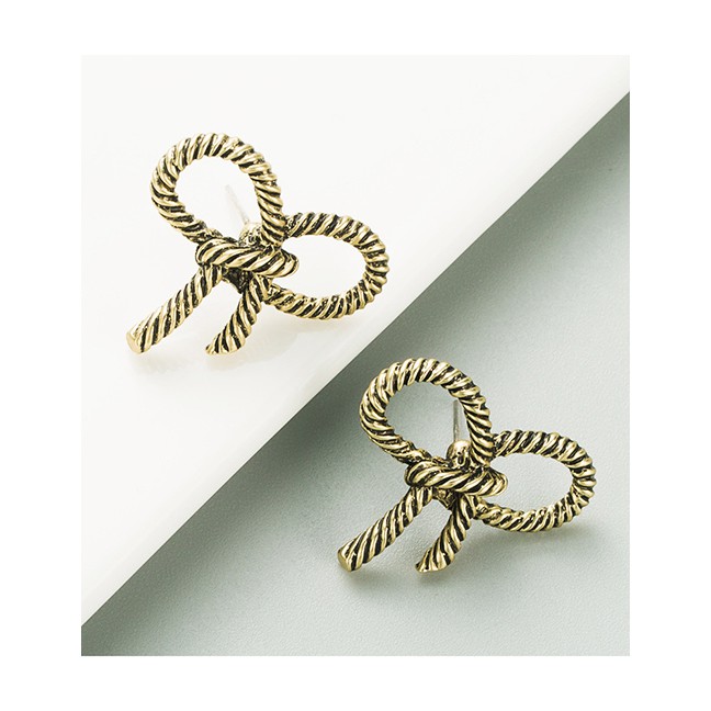 LRC Anting Tusuk Fashion Bronze Bow-knot Bronze Alloy Earrings p50171