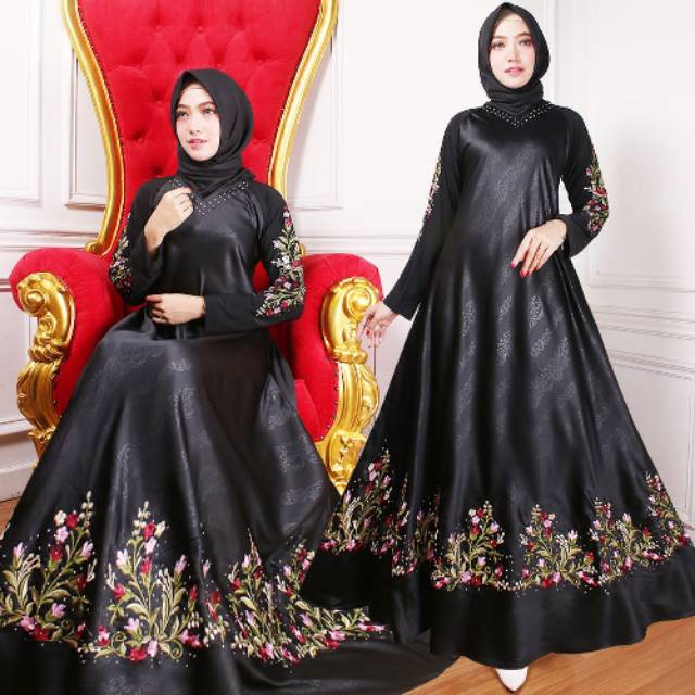 Abaya bordir bunga warna