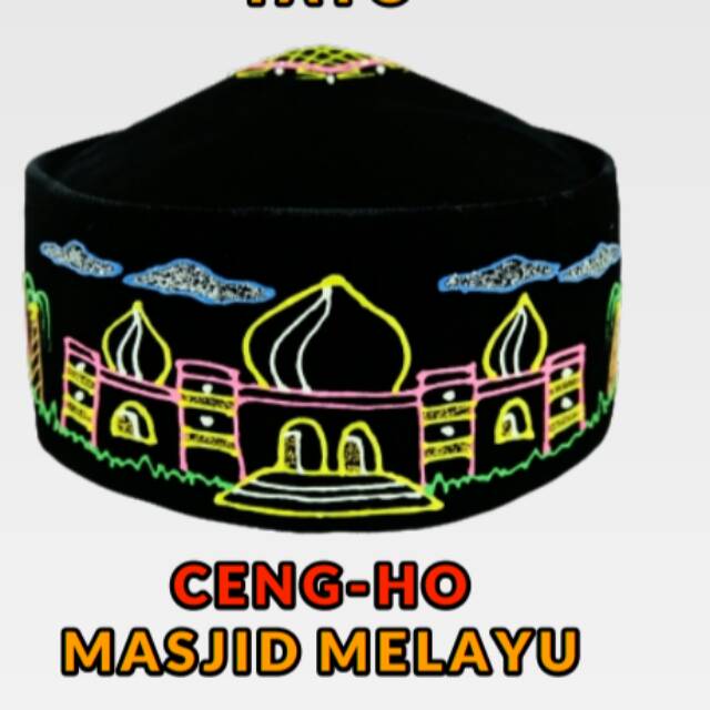 SONGKOK HITAM KOPYAH PECI ANAK CHENG HO MOTIF MASJID MELAYU