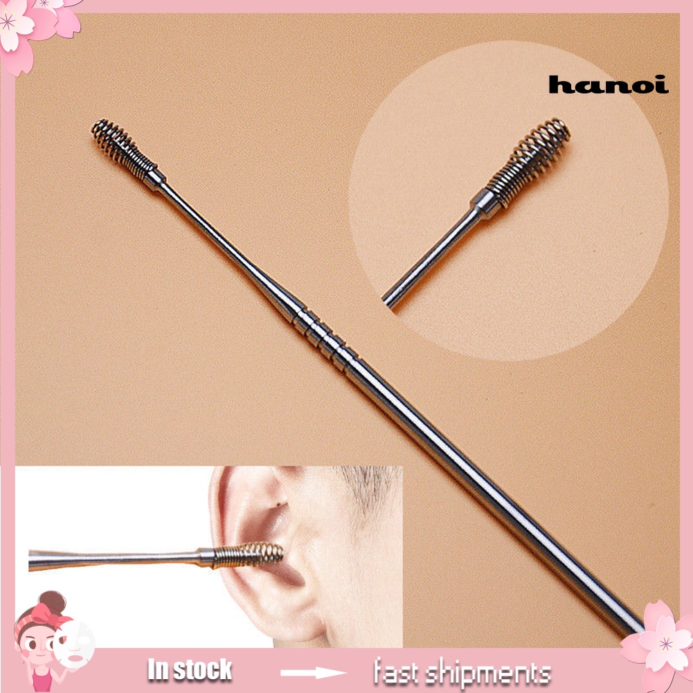 HQTM_Ear Care Tools Portable Stainless Steel Spiral Ear Pick Curette Ear Cleaner