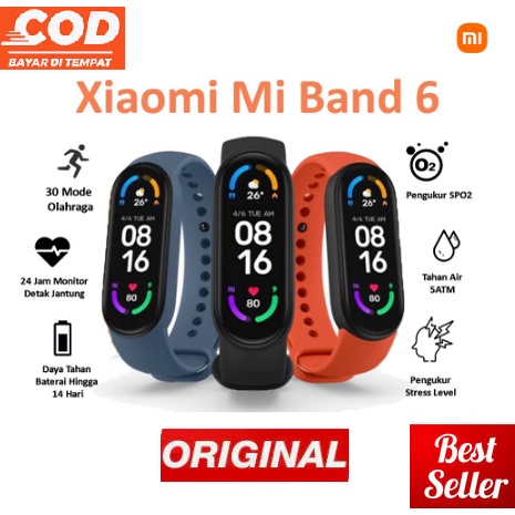 Jual Xiaomi Mi Smart Band 6 Layar AMOLED 30 Mode Kebugaran (100% ...