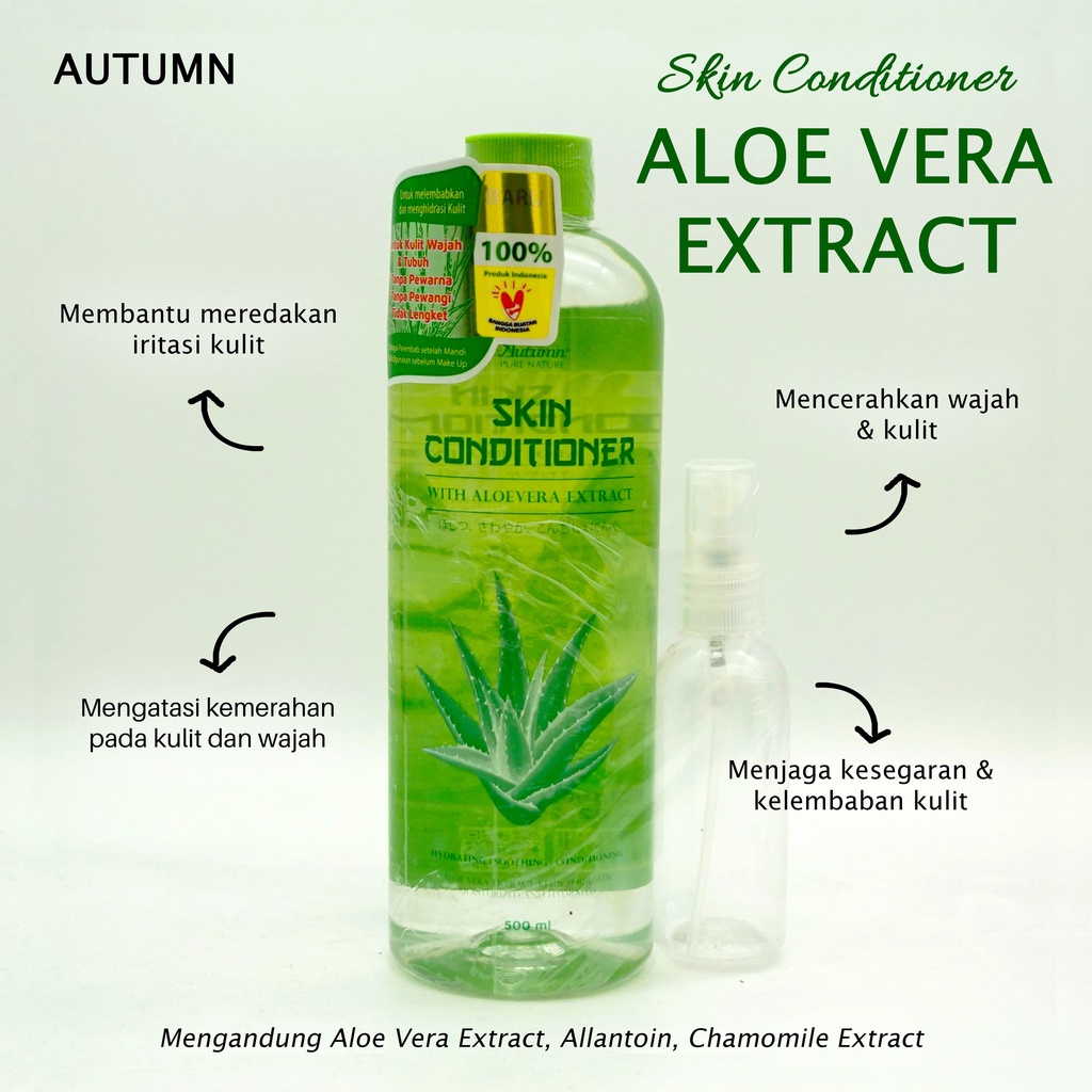 Autumn Toner Hatomugi Extract Aloevera Skin Coditioner Centella Asiatica 500ml Toner Wajah - Free Botol Spray