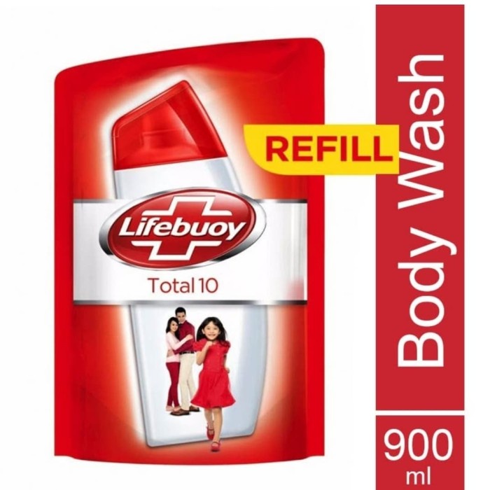 Za012 Lifebuoy Body Wash Total10 / Mild Care / Lemon Refill 900Ml - Merah rf0F