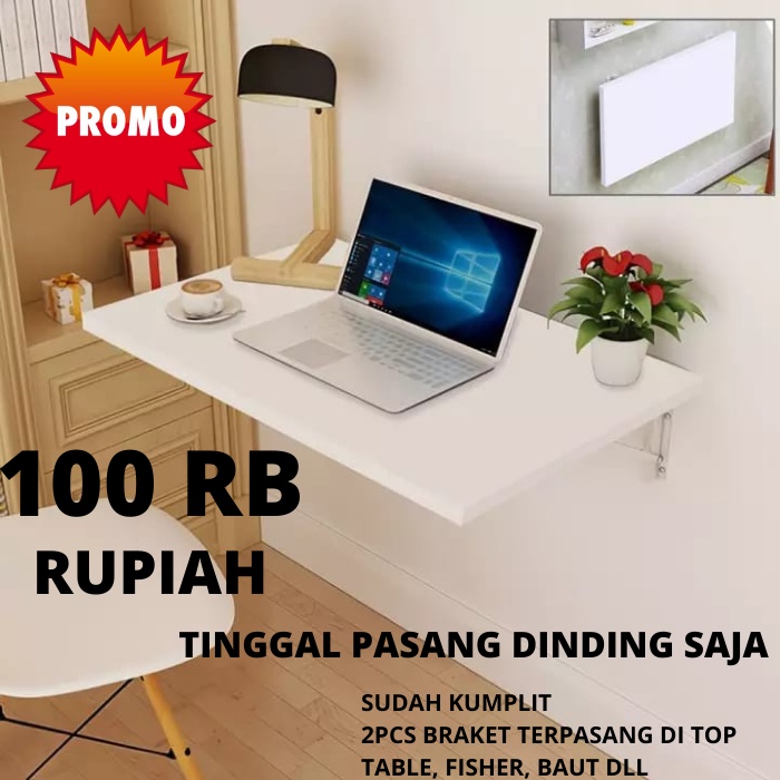 Meja Siku Lipat Dinding 60x40 Cm Rak Papan Ambalan Gantung Tempel Tembok Laptop Komputer Belajar Ana