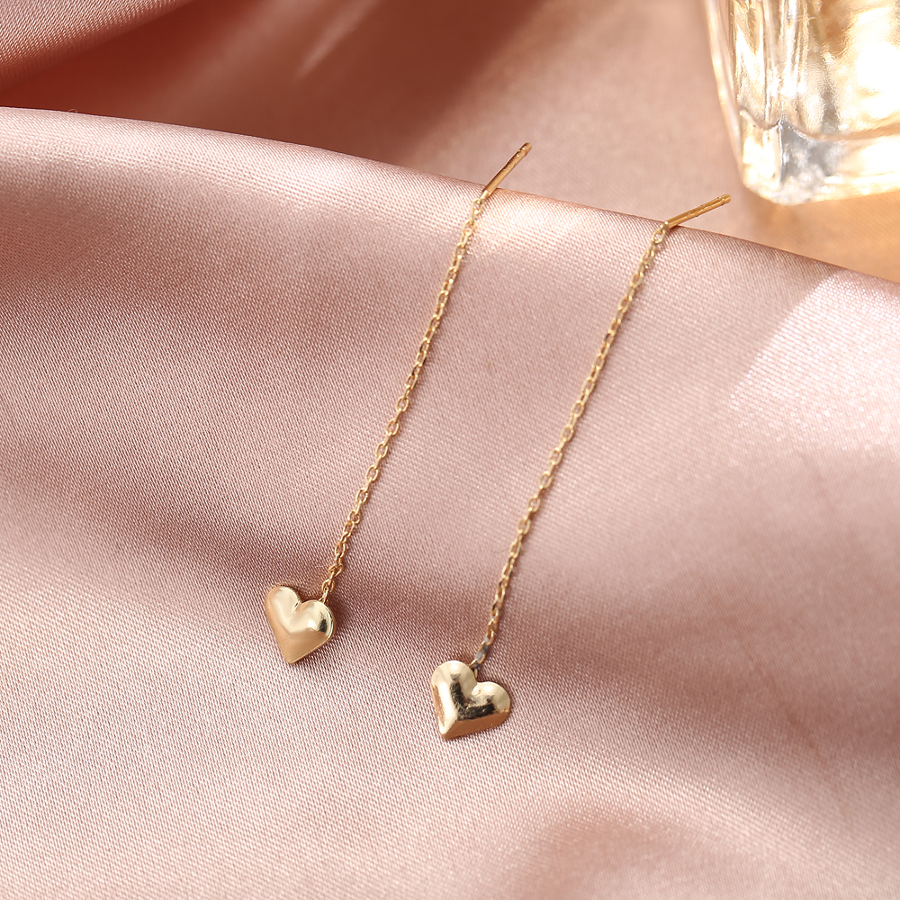 AY(CN) Anting Bentuk Hati Warna Emas Dan Silver Gaya Korea Untuk Wanita