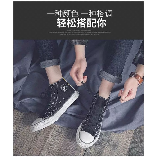 COD IDEALIFESHOES Sepatu Casualy Pria Sneakers Impor Korea Model Model High Top Bahan Canvas Warna Hitam GID