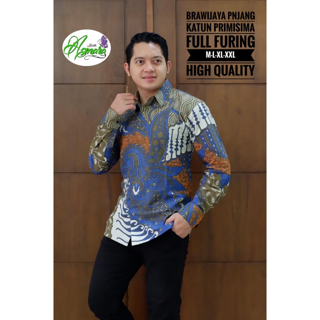 BRAWIJAYA PANJANG Kemeja Batik Pria Lengan Panjang Katun Halus FULL FURING Batik Asmara