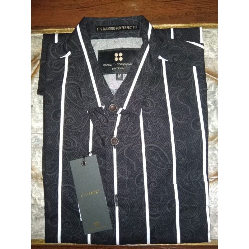 Murah Kemeja Pria Batik Lengan Pendek Salt N Pepper Black Size M