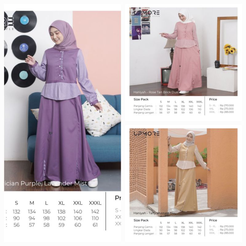Gamis Premium Taffy Haniyah Musrard Clay by Upmore|Gamis Kombinasi Dua Warna|Gamis Muslinah|Gamis Si