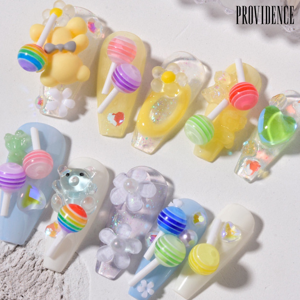 Providence 5Pcs/Set Lollipop Style Nail Ornament Cartoon Resin Cute Clay 3D Accessories Charm Candy Decoration for Manicure