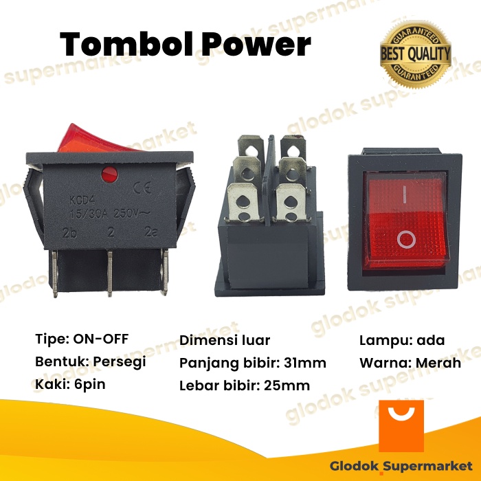 Saklar Besar 6 pin On Off Tombol Rocker Lampu 2 Posisi KCD4 Power Switch 6pin