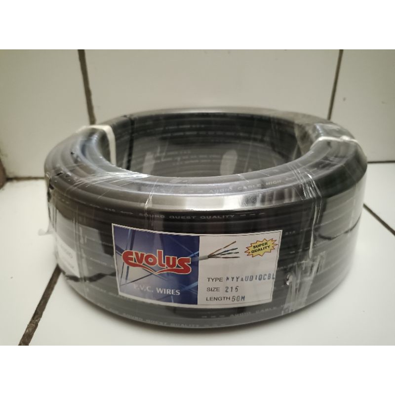 ( Harga 1 Roll )@50Meter Kabel Audio / Listrik Serabut NYY 2 x 1,5 EVOLUS Warna Hitam / Putih